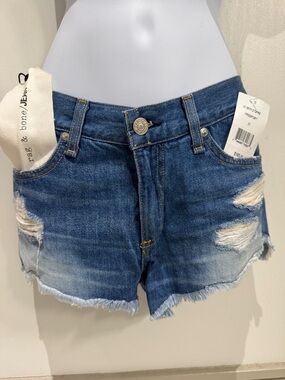 rag & bone Blue Distressed Denim Cutoff Shorts
